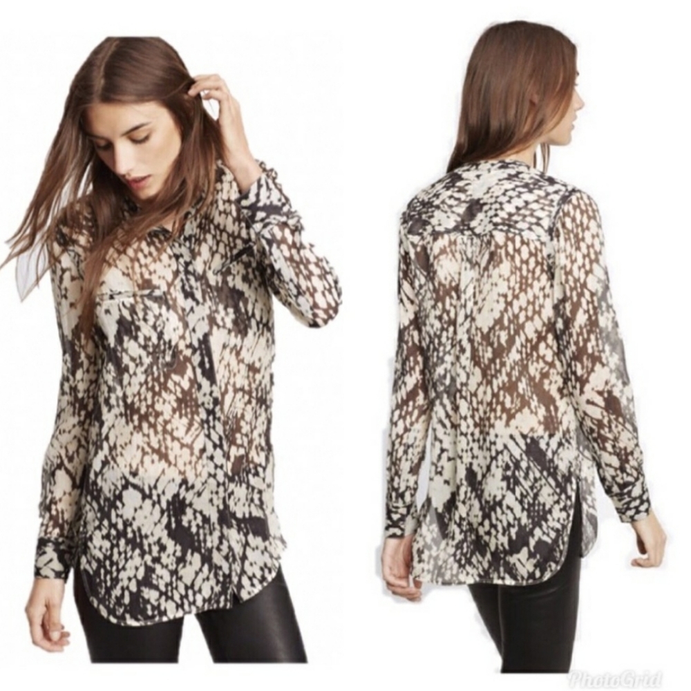 COPY - Vince Silk Basketweave Print Button Down Blouse